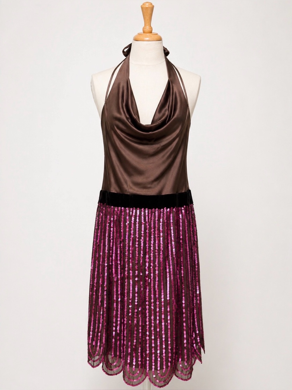 NWT Sara Isabella Silk Halter Dress Pink Sequin Skirt Cocktail XS